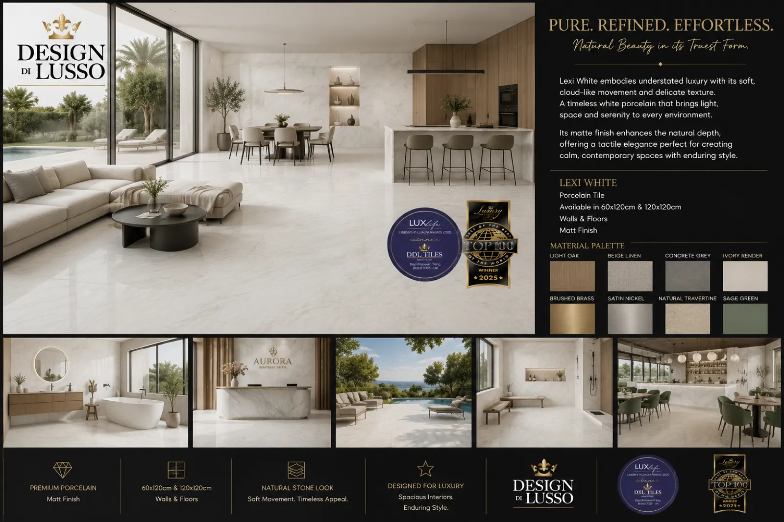 Luminous Stillness: White Lexi tile mood board
