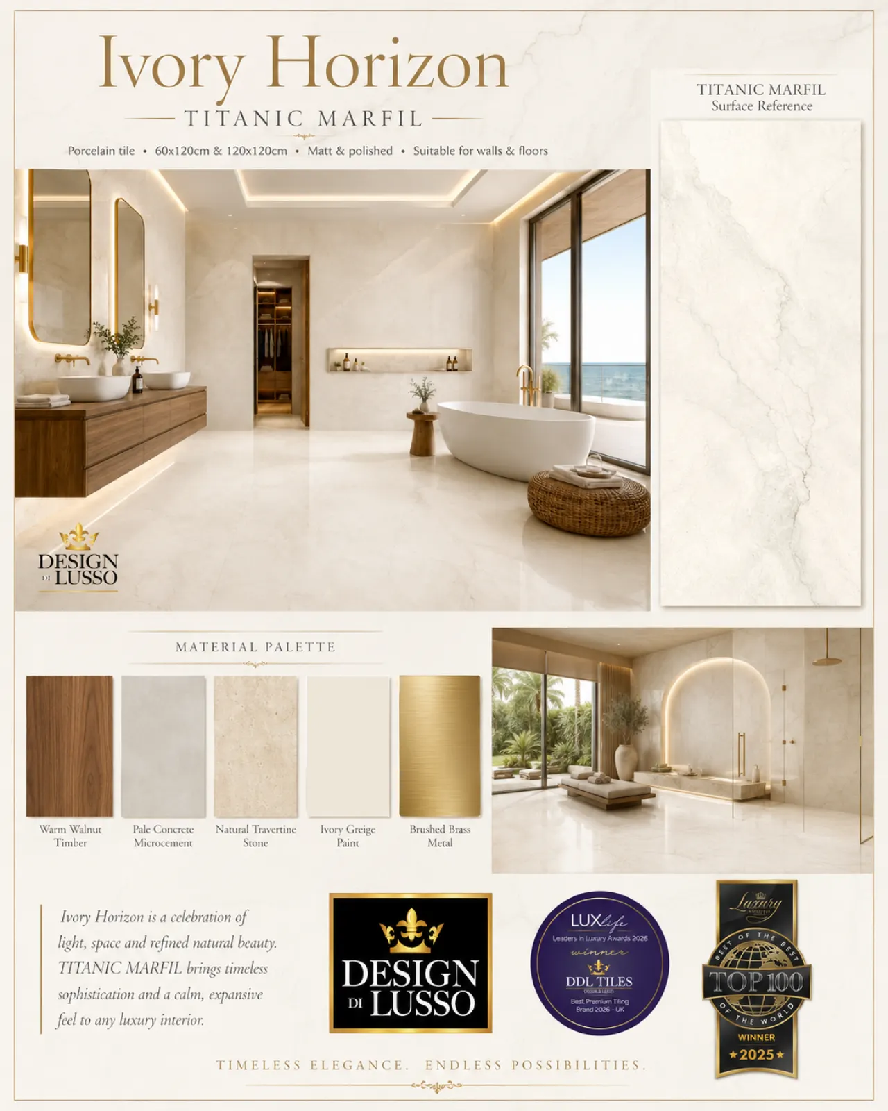 Sandstone Retreat: Marfil Titanic Marfil tile mood board