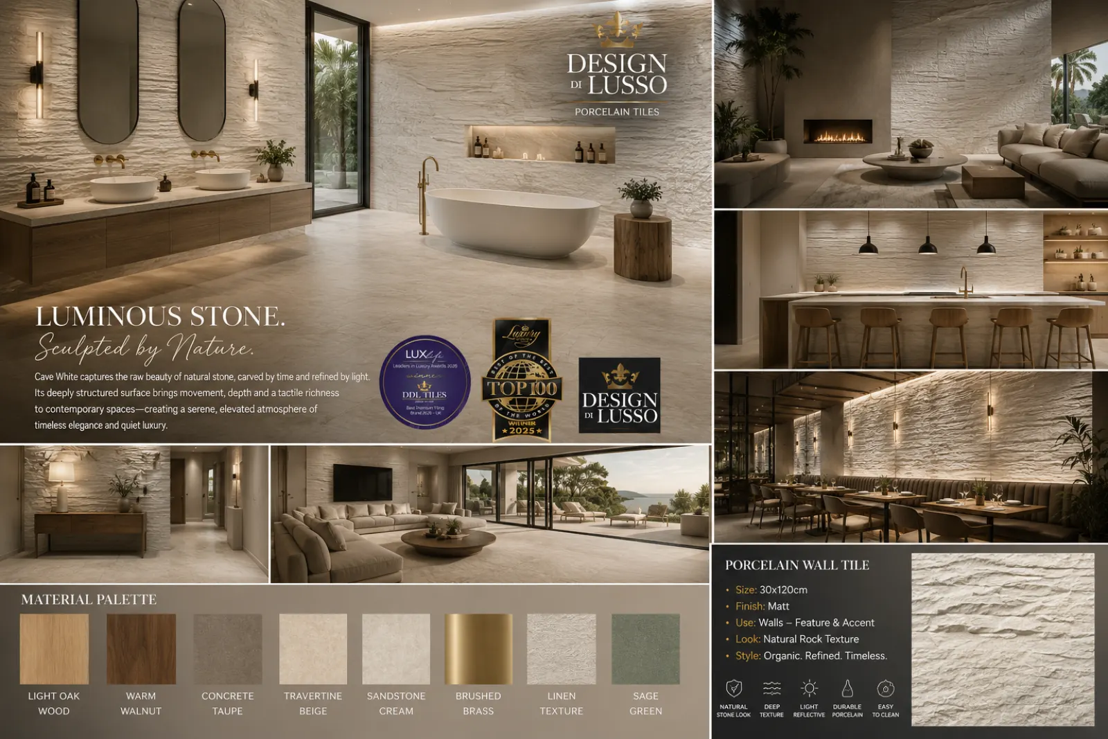 Alabaster Elegance: White Cave tile mood board