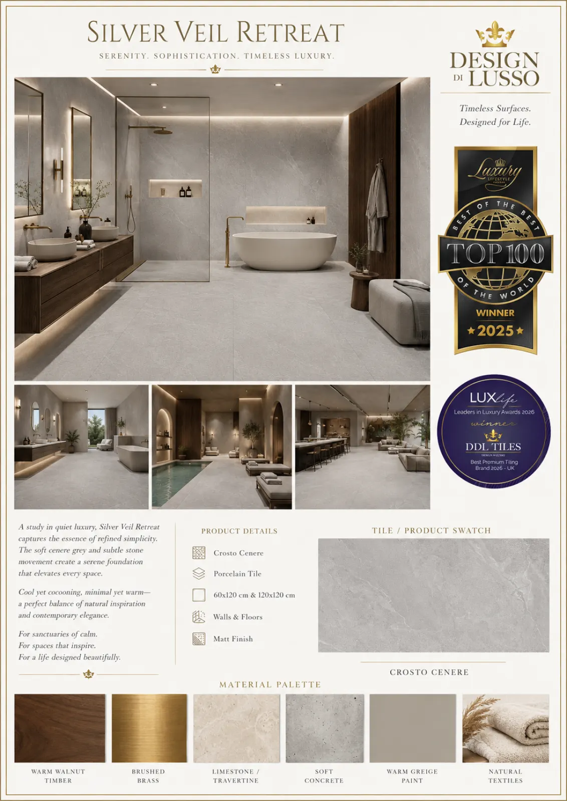 Smoky Stillness: Cenere Crosto tile mood board