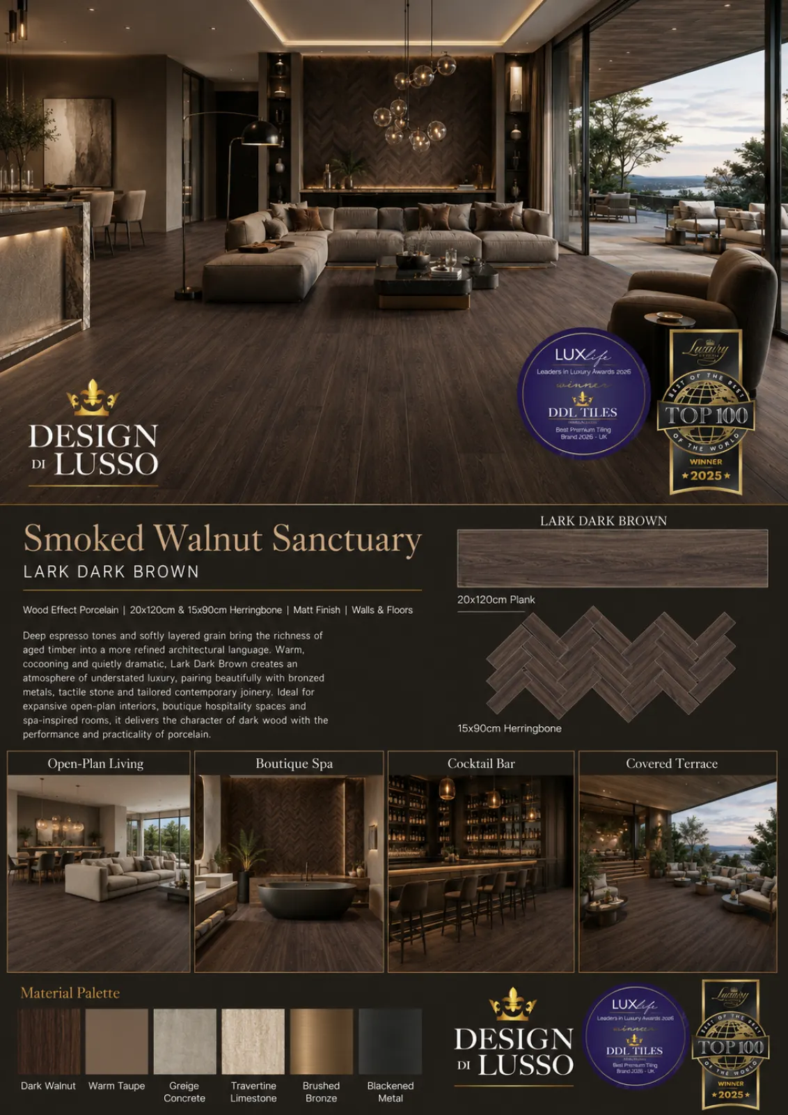 Inky Mystery: Dark Brown Lark tile mood board