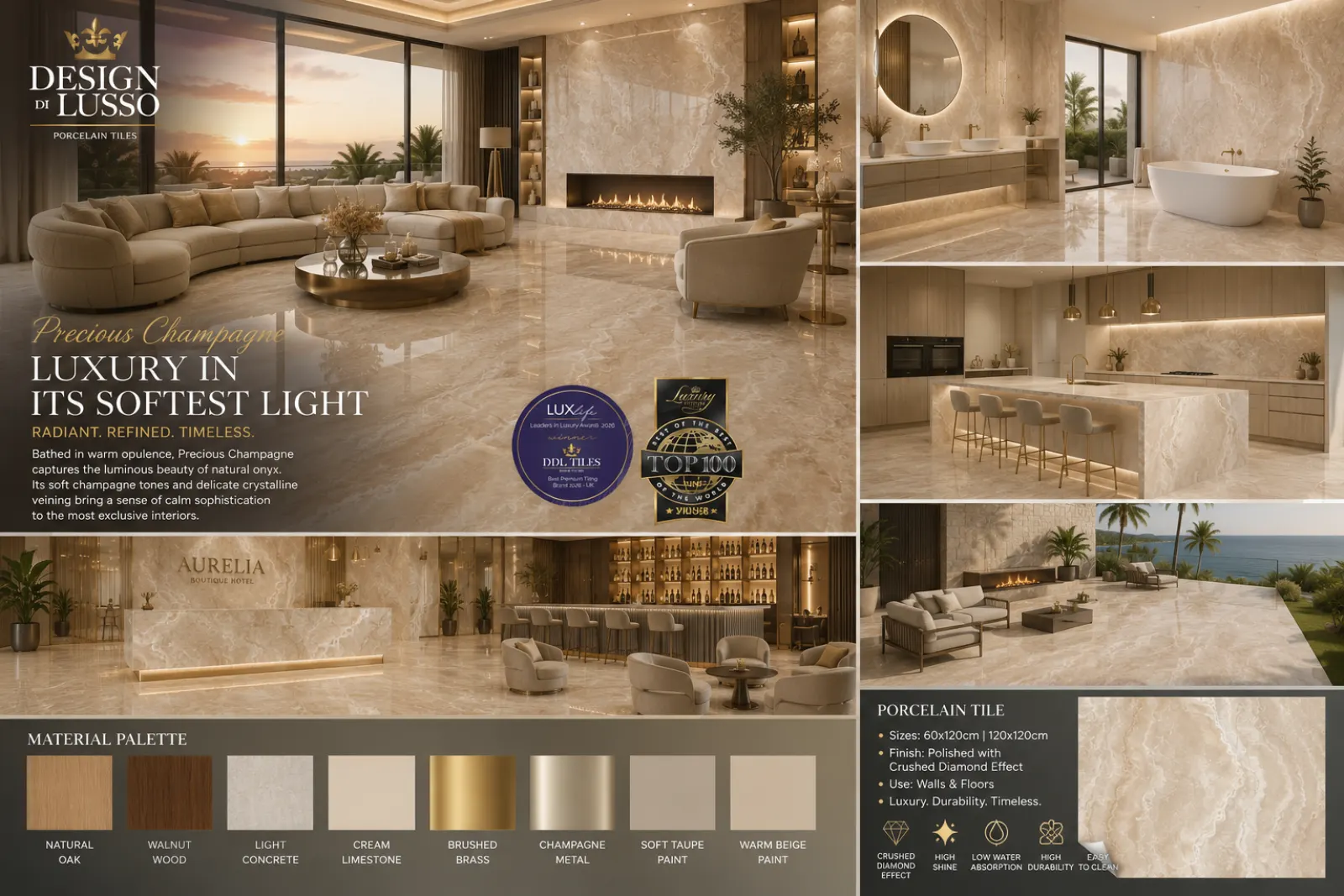 Champagne Grandeur: Champagne Precious tile mood board