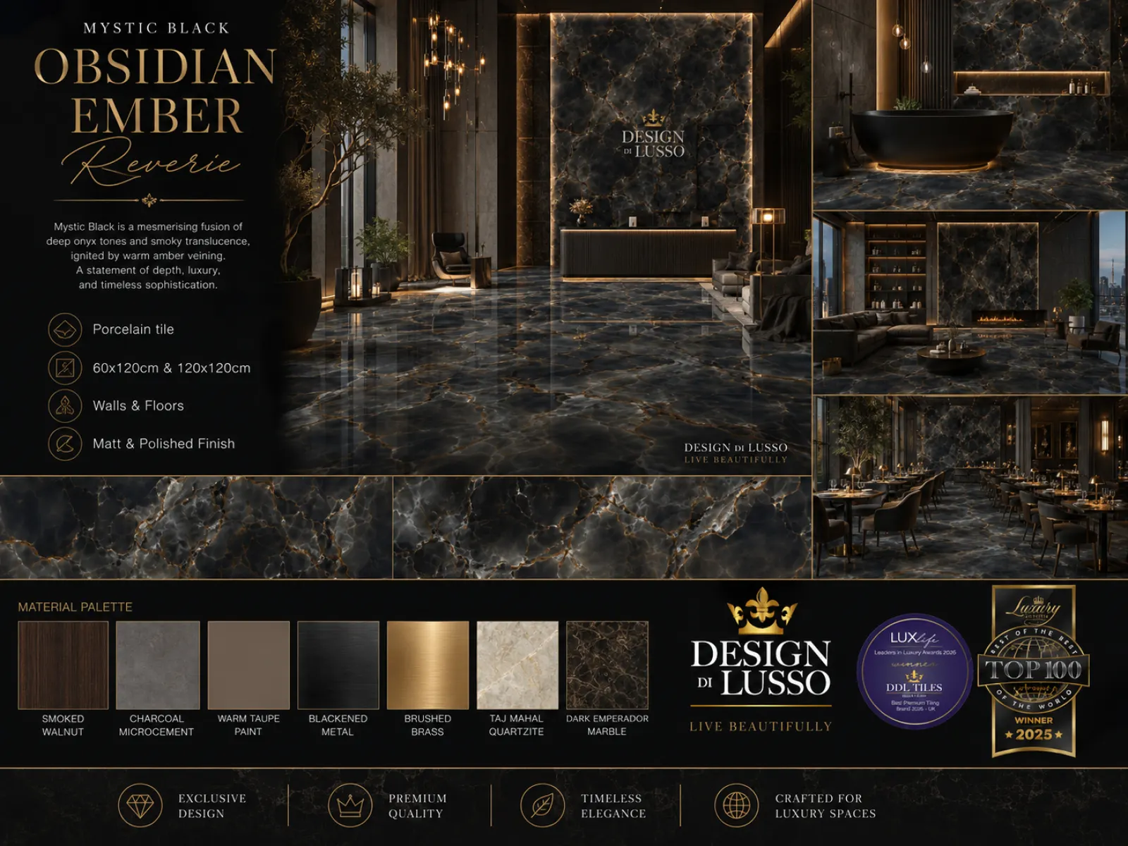 Midnight Allure: Black Mystic tile mood board