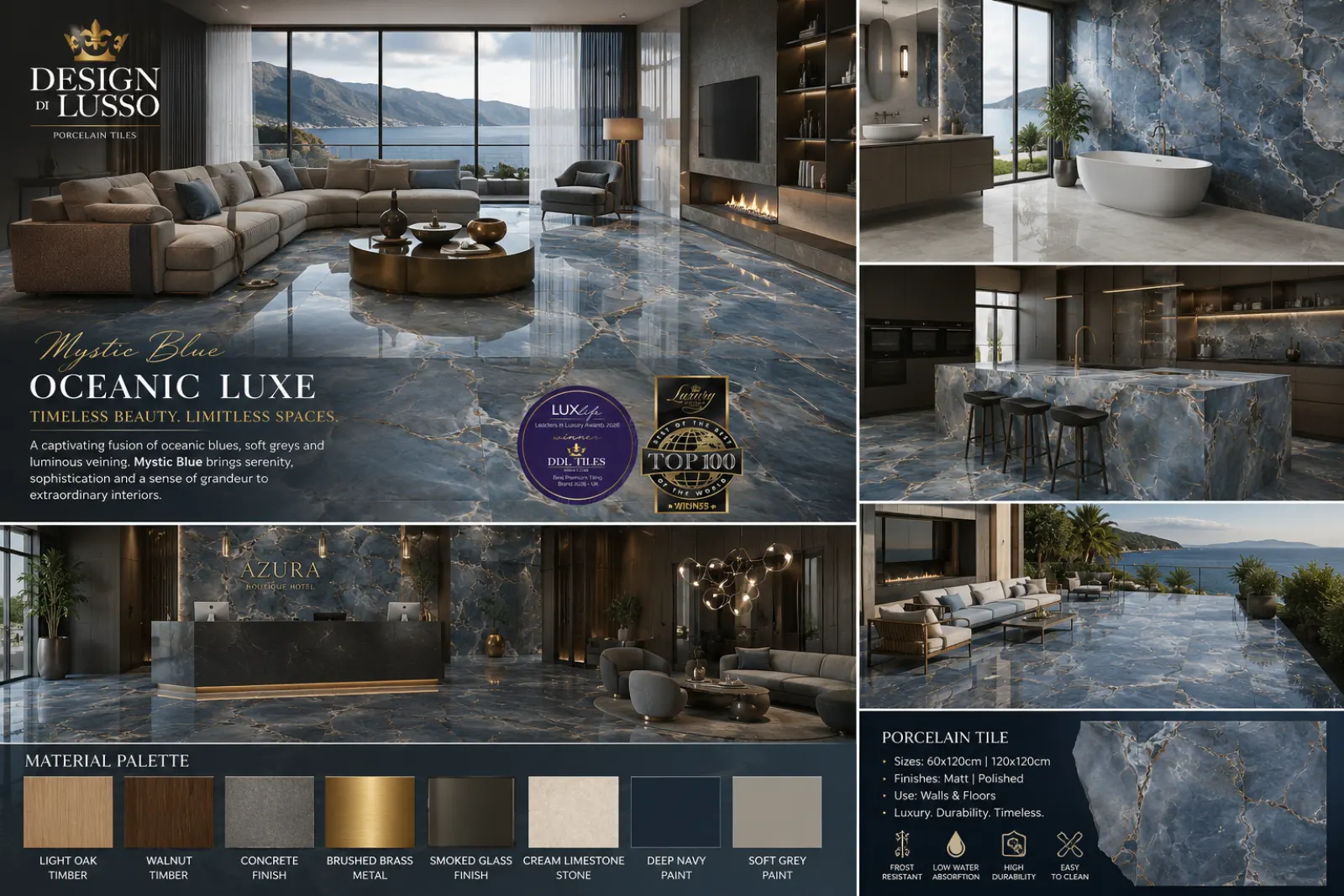 Sapphire Escape: Blue Mystic tile mood board