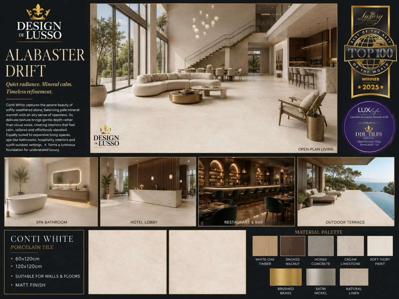 Chalky Elegance: White Conti tile mood board