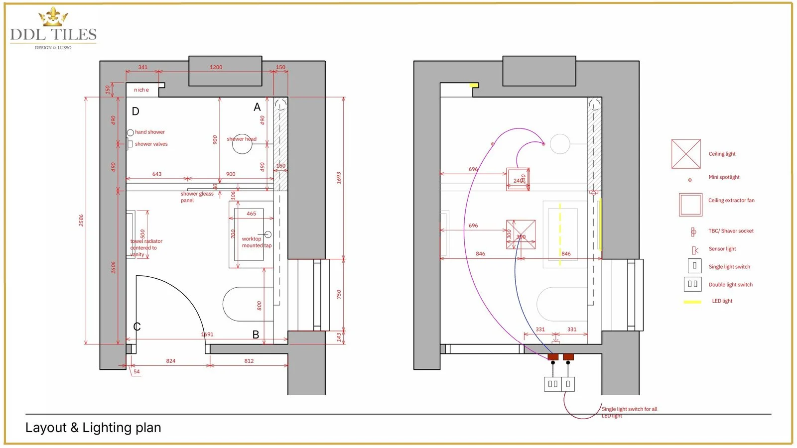 Bed 2 Bathroom layout or lighting plan
