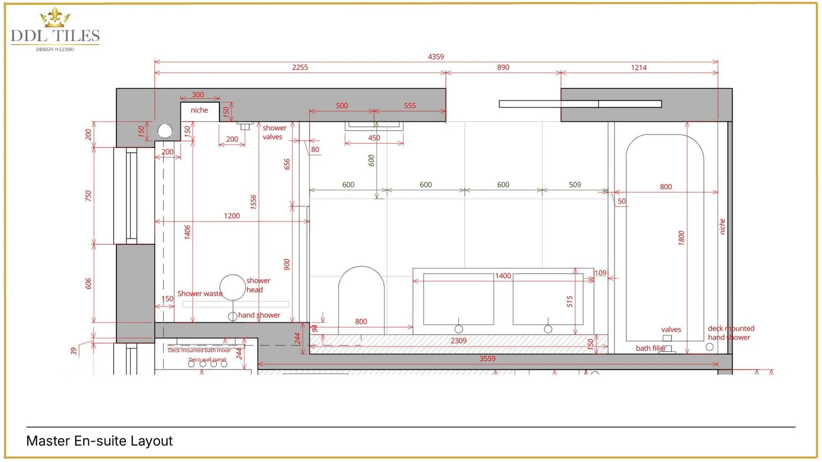 Master En-suite layout or lighting plan