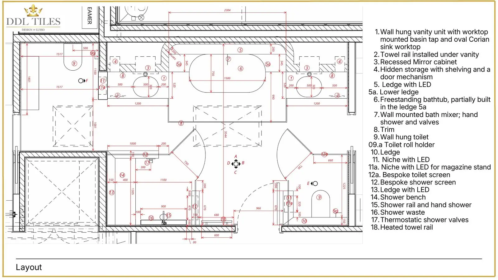 Master En-suite layout or lighting plan