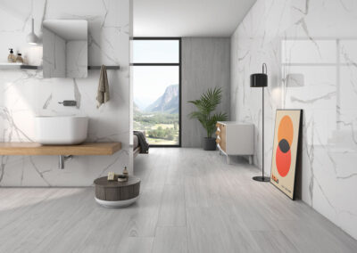 white marble effect tiles used on bathroom bedroom walls from design di lusso watford marble tile store